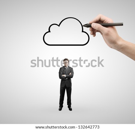 hand drawing cloud and businessman