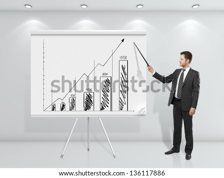 businessman  pointing at business graph on flip chart
