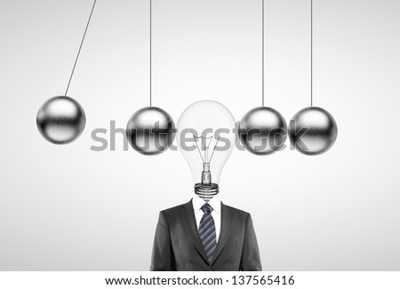 businessman head lamp and metal pendulum
