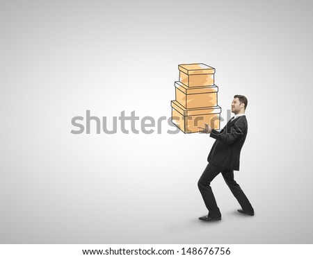 businessman holding drawing yellow box