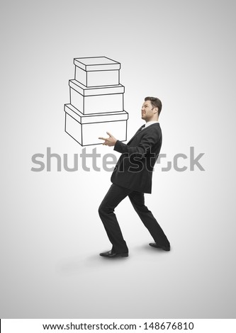 businessman holding drawing box