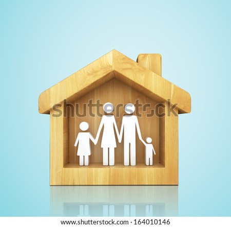 concept of full happy family in house on white background
