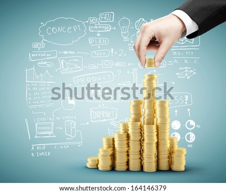 hand building coins chart, business concept