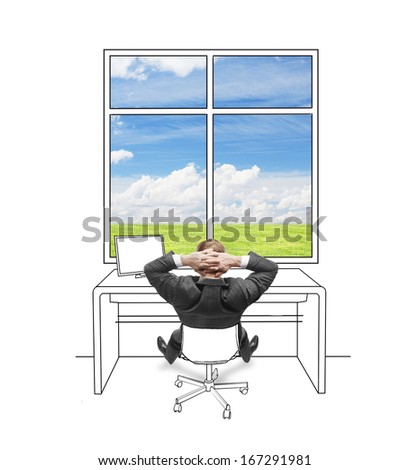 businessman sitting and looking at drawing window