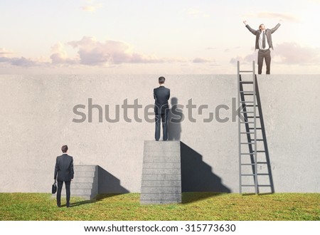 man climbing on ladder on wall