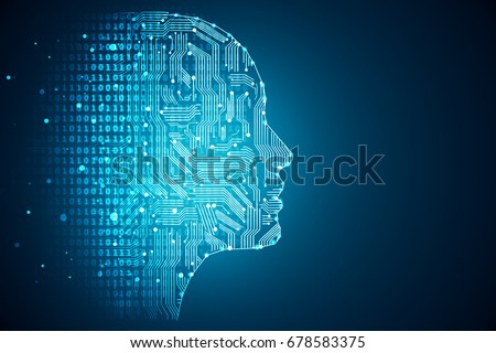 Artificial intelligence. Human head outline with circuit board inside. Technology and engineering concept. 3D Rendering  Сток-фото © 