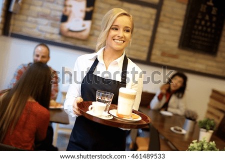 Similar – Image, Stock Photo Cups of coffee served on a tray on dark background