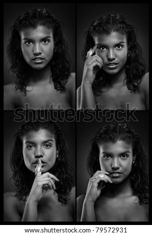 Artistic black-and-white series of woman of four faces.?