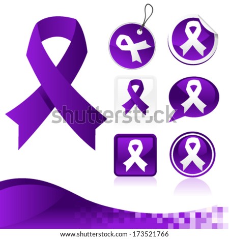 Set of purple awareness ribbons for various causes