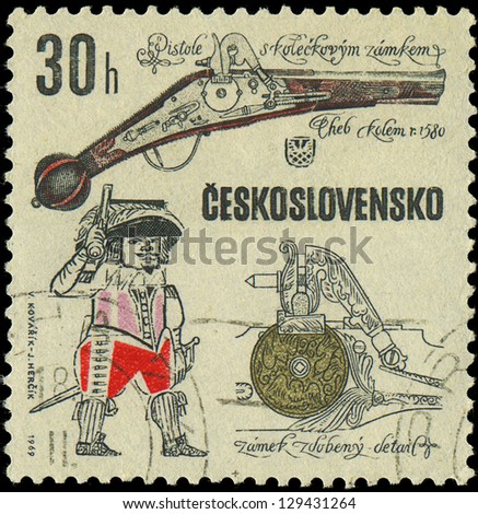 CZECHOSLOVAKIA - CIRCA 1969: A stamp printed in Czechoslovakia shows ancient gun, circa 1969