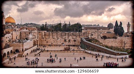 Western Wall,Temple Mount, Jerusalem, Israel. Photo in old color image style