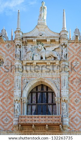 VENICE, ITALY architecture fragment Doge\'s Palace century . Palace was the residence of Doge of Venice.