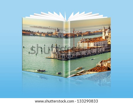 An opened  book with a picture Gulf of Venice, - Grand Canal , Italy