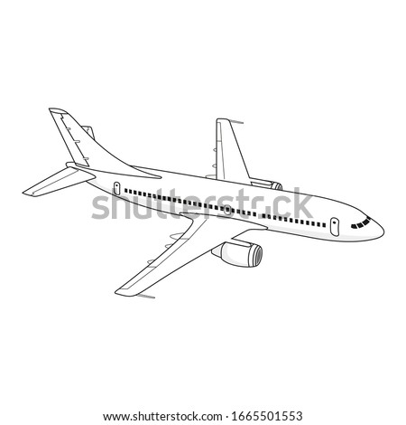Flying passenger plane on a white background, view from right side
