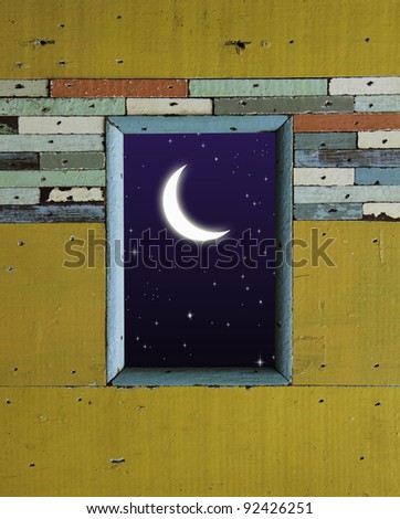 old colorful wood wall with moon and star