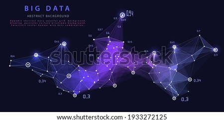Abstract analytical background with polygonal grid analyze data on blue.  Analytics algorithms data. Big data. Quantum cryptography concept. Data chart.  Banner for business, science and technology. 