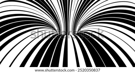 Abstract black lines group on white. Optical texture effect on torus surface. Vector Illustration. Smooth lines radial.