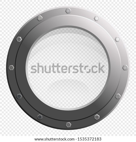 See through Porthole glass window from spaceship or submarine blank scene on transparency grid