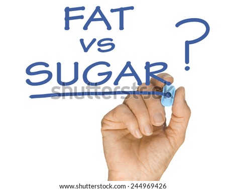 Hand with Pen Drawing Fat vs Sugar Question in accordance with low sugar weightloss lifestyle