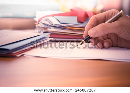 Vintage or retro style Hand with pen writing a letter by mail