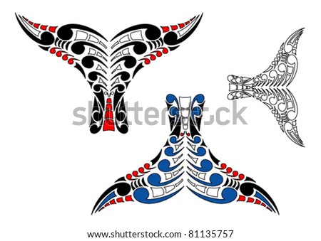 Stylised Maori Koru Whale Tail Design with color variations