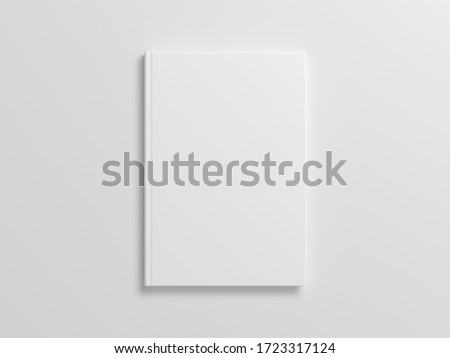 Blank book cover mock up on white background. View directly above. 3d illustration