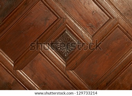 Wooden ornament with hand-made carvings in traditional wooden house from Zheravna village, Bulgaria