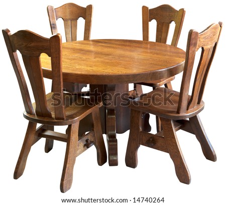 Classic solid wood kitchen table set, isolated on white background, clipping path included
