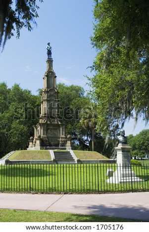 Forsyth Park\'s Confederate Monument in Savannah, Georgia.  Construced in 1874 and 1875