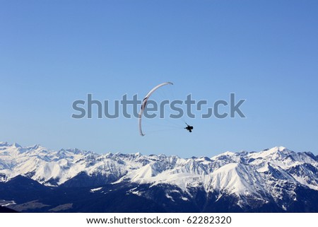 Paragliding. Paragliding in the Dolomites, view from Plan de Corones