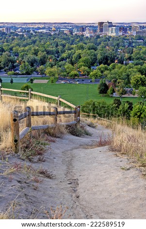 Dirt trail and city of Boise morning