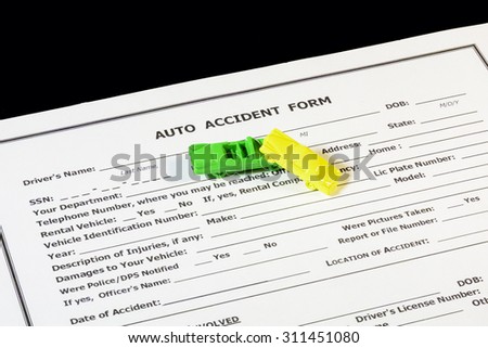 Toy car accident on an insurance form