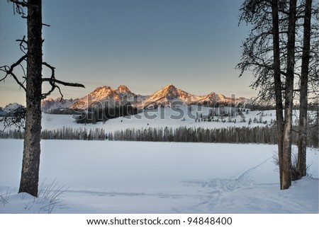 Ski Trails lead across a frozen Idaho Lake
