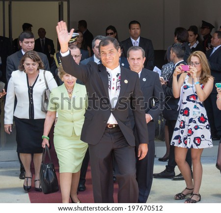 San Jose, Costa Rica. May, 8th, 2014. Rafael Correa, President of Ecuador, attends to presidency assumption of Luis Guillermo Solis in Costa Rica.