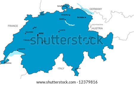 Swiss Map With Cities Stock Vector Illustration 12379816 : Shutterstock