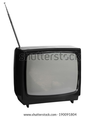 Black and white vintage analog television isolated over white background, clipping path.
