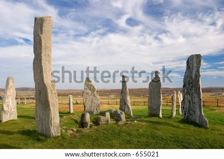A formation of five thousand year old standing stones at Callinish on the Island of Lewis, Scotland