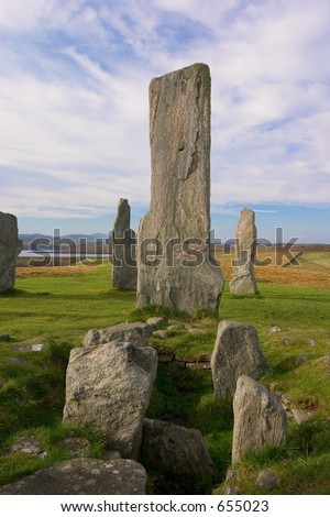The central megalith of the Neolithic standing stones formation at Callinish, Isle of Lewis, Scotland