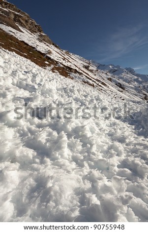 Sharp iced snow shapes into avalanche. Gran Paradiso National Park, Piedmont, Italy