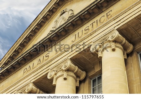 Facade of french Court House, Sarreguemines, Moselle, Lorraine, France