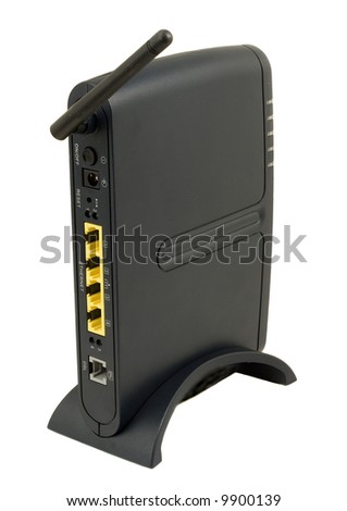 Photo of wireless router with RJ-45 connectors