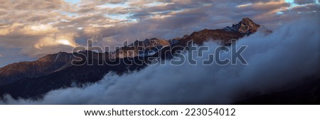 Tatra mountain panorama at sunset.Panorama.