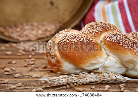 Bun bread & Wheat Crunchy fresh bun isolated on the old wooden table