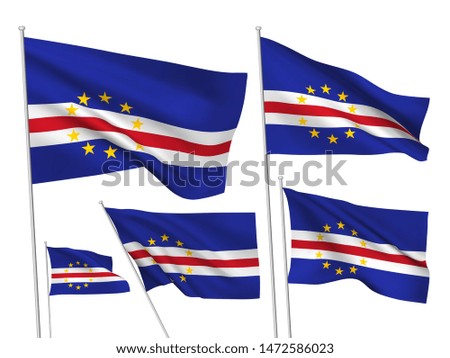 Cape Verde vector flags set. 5 different wavy fabric 3D flags fluttering on the wind. EPS 8 created using gradient meshes isolated on white background. Five design elements from world collection