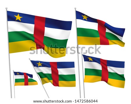 Central African Republic vector flags set. 5 different wavy fabric 3D flags fluttering on the wind. EPS 8 created using gradient meshes isolated on white background. Elements from world collection