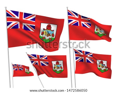 Bermuda vector flags set. 5 different wavy fabric 3D flags fluttering on the wind. EPS 8 created using gradient meshes isolated on white background. Five design elements from world collection