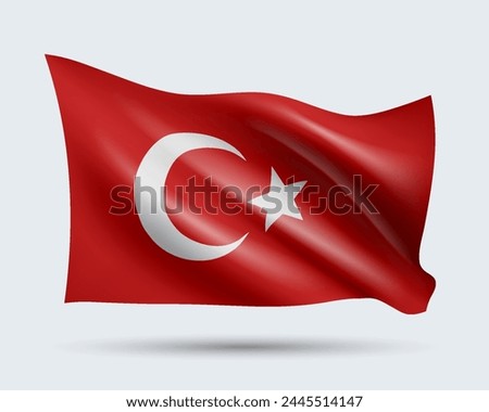 Vector illustration of 3D-style flag of Turkey isolated on light background. Created using gradient meshes, EPS 10 vector design element from world collection