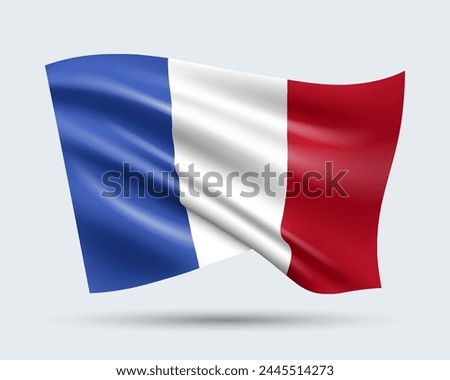 Vector illustration of 3D-style flag of France isolated on light background. Created using gradient meshes, EPS 10 vector design element from world collection