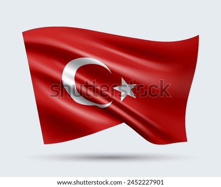 Vector illustration of 3D-style flag of Turkey isolated on light background. Created using gradient meshes, EPS 10 vector design element from world collection