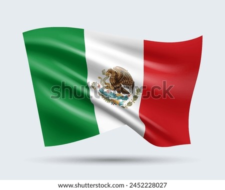 Vector illustration of 3D-style flag of Mexico isolated on light background. Created using gradient meshes, EPS 10 vector design element from world collection